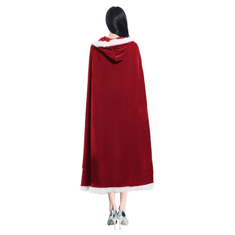 Clobeau Christmas Halloween Costumes Cloak Mrs. Claus Santa Xmas Velvet Hooded Cape Robe - Image 2